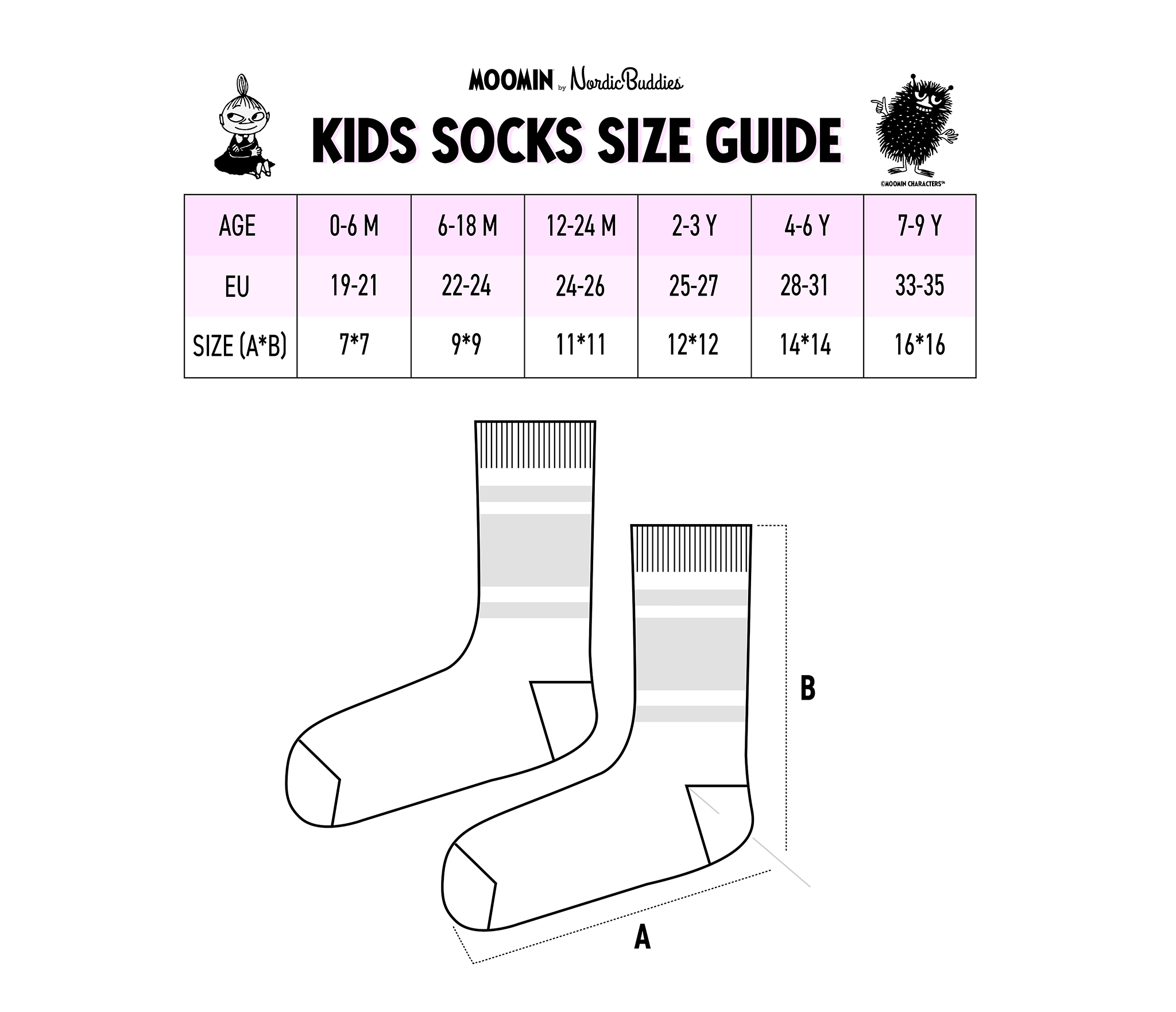 Kids Double Pack Moomintroll Socks - Pink/Lilac
