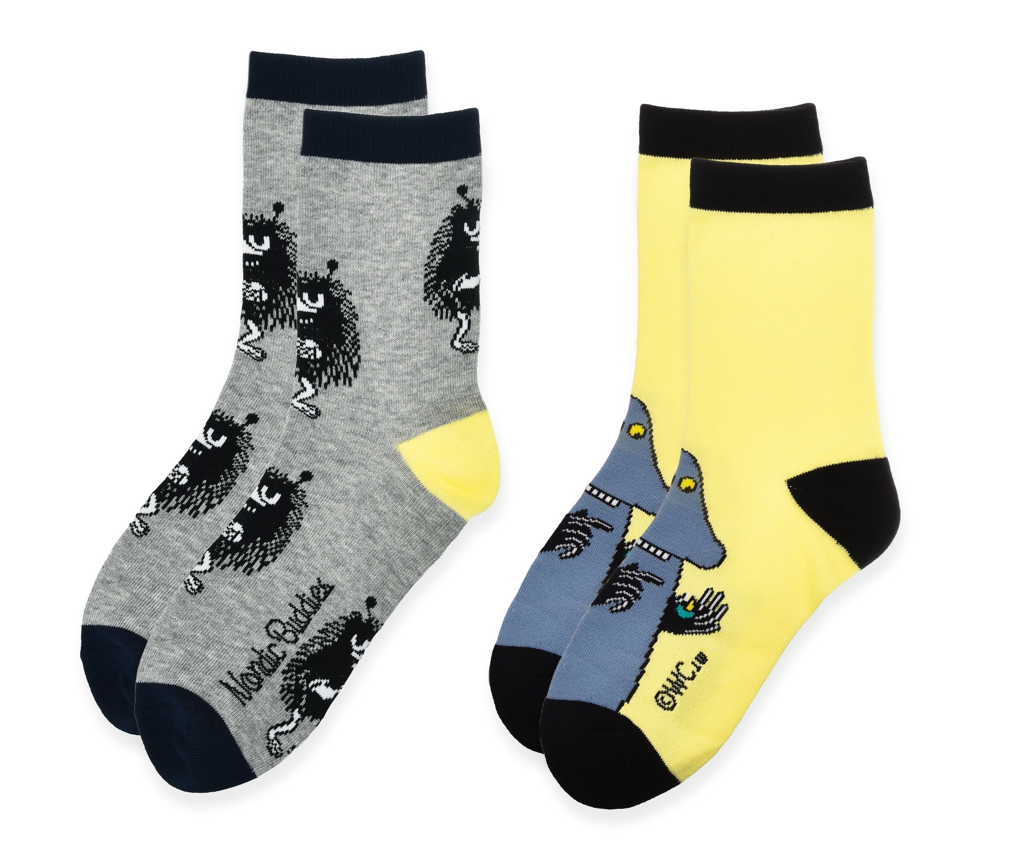 Kids Double Pack Stinky And Groke Socks - Grey and Yellow