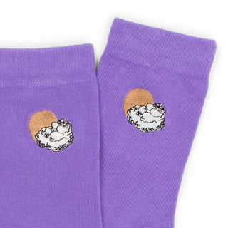 Moomins Up in the Coulds Embroidery Ladies Socks - Purple