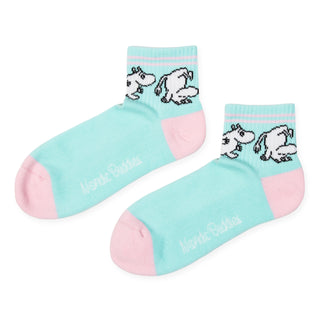 Moomintroll Retro Ladies Ankle Socks - Pastel Mint and Light Pink