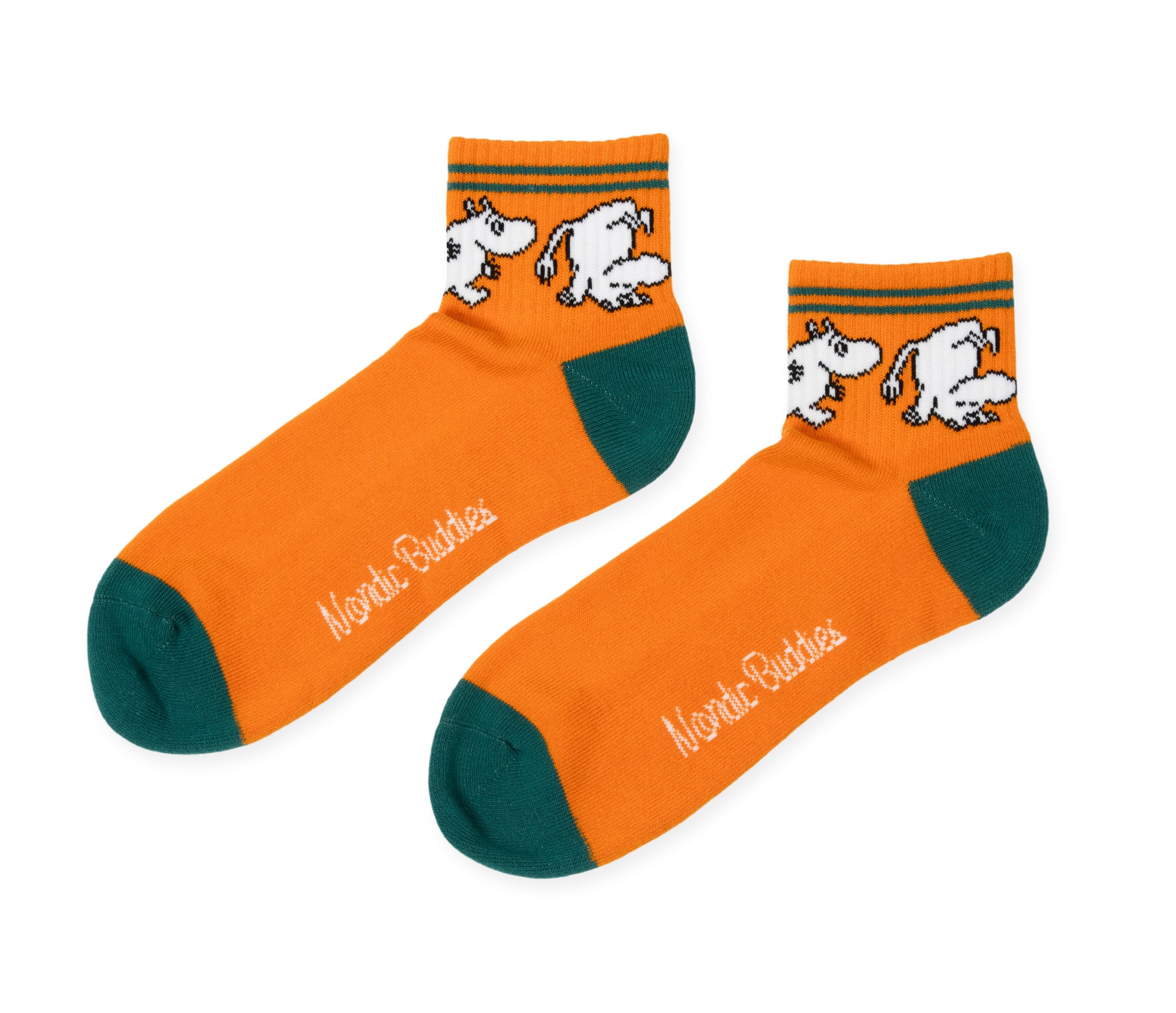 Moomintroll Running Retro Ankle Men Socks - Orange and Dark Green
