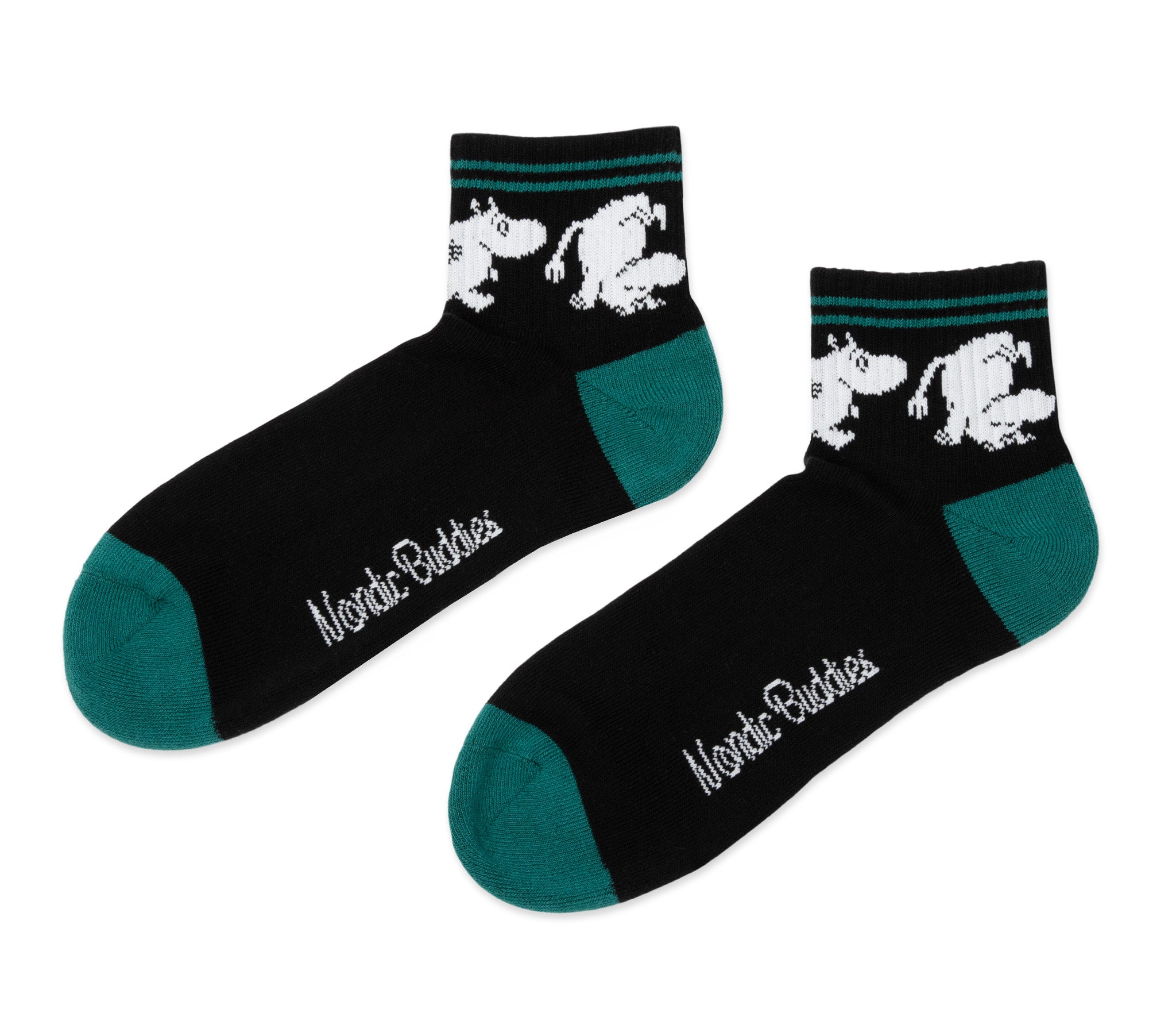Moomintroll Running Retro Ankle Men Socks - Black and Dark Green