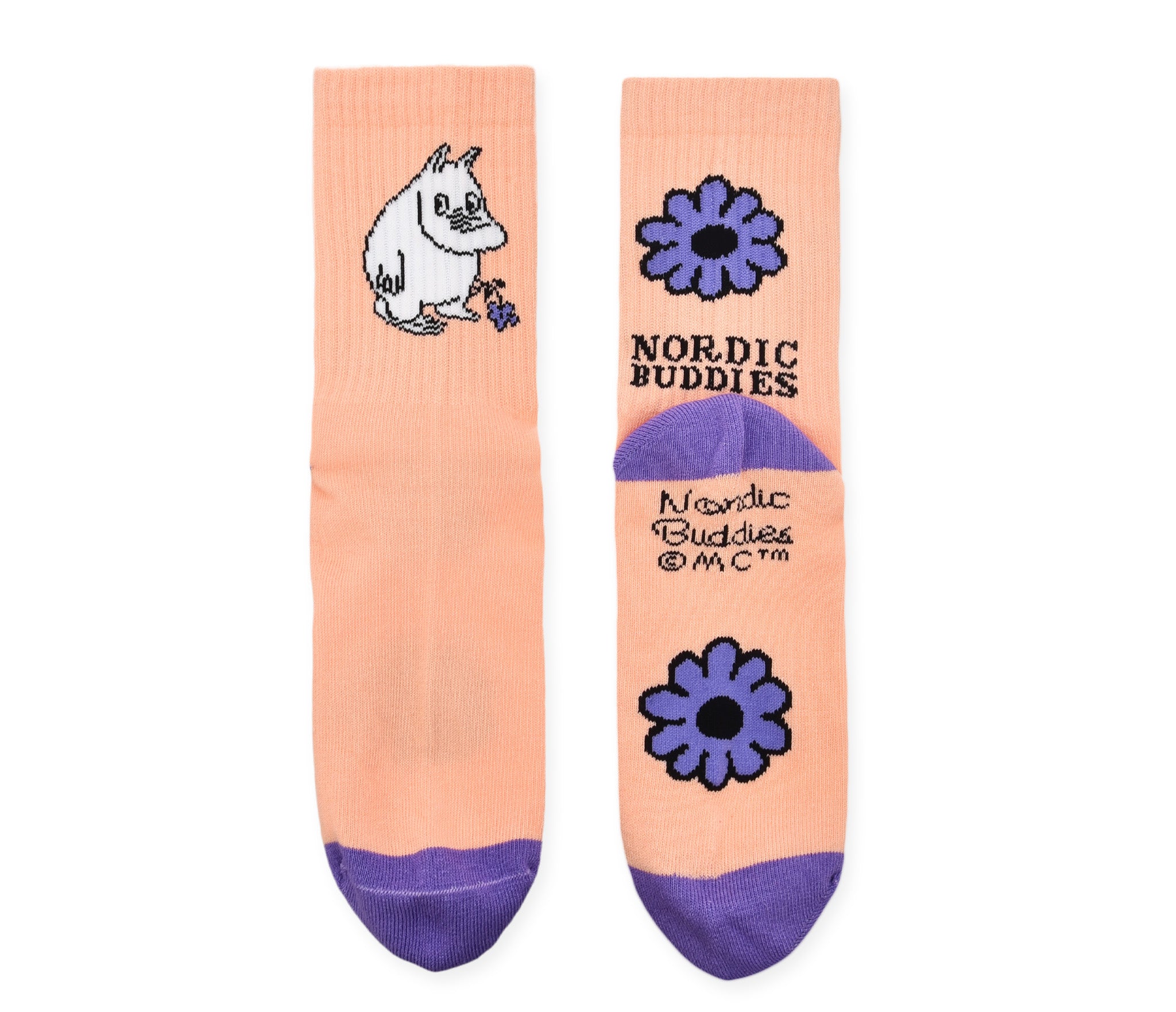Moomintroll's Flower Retro Socks Ladies - Pastel Peach
