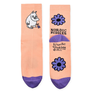 Moomintroll's Flower Retro Socks Ladies - Pastel Peach