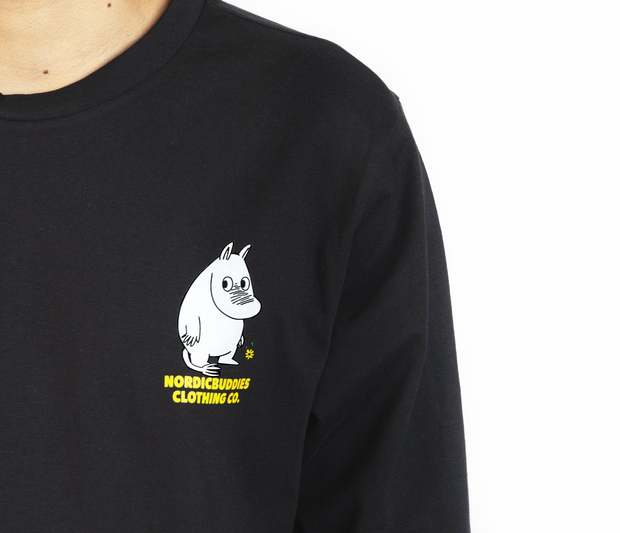 Moomintroll's Flower Longsleeve Shirt With Cuffrib Unisex - Black