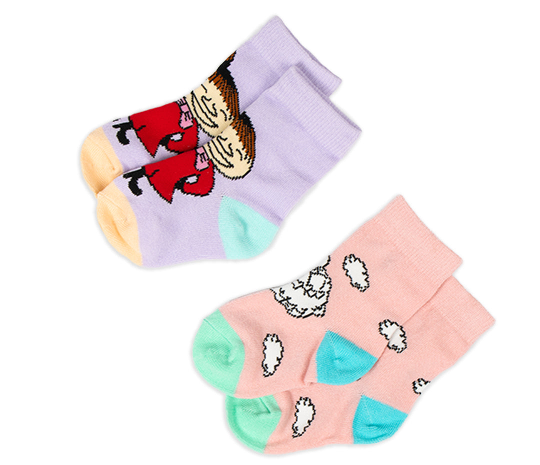 Moomin Baby Socks Douple Pack Pink Lilac Moomintroll Little My Snorkmaiden| Muumi Vauvojen Sukat Tuplapakkaus Vaaleanpunainen Liila Muumipeikko Pikku Myy Niiskuneiti