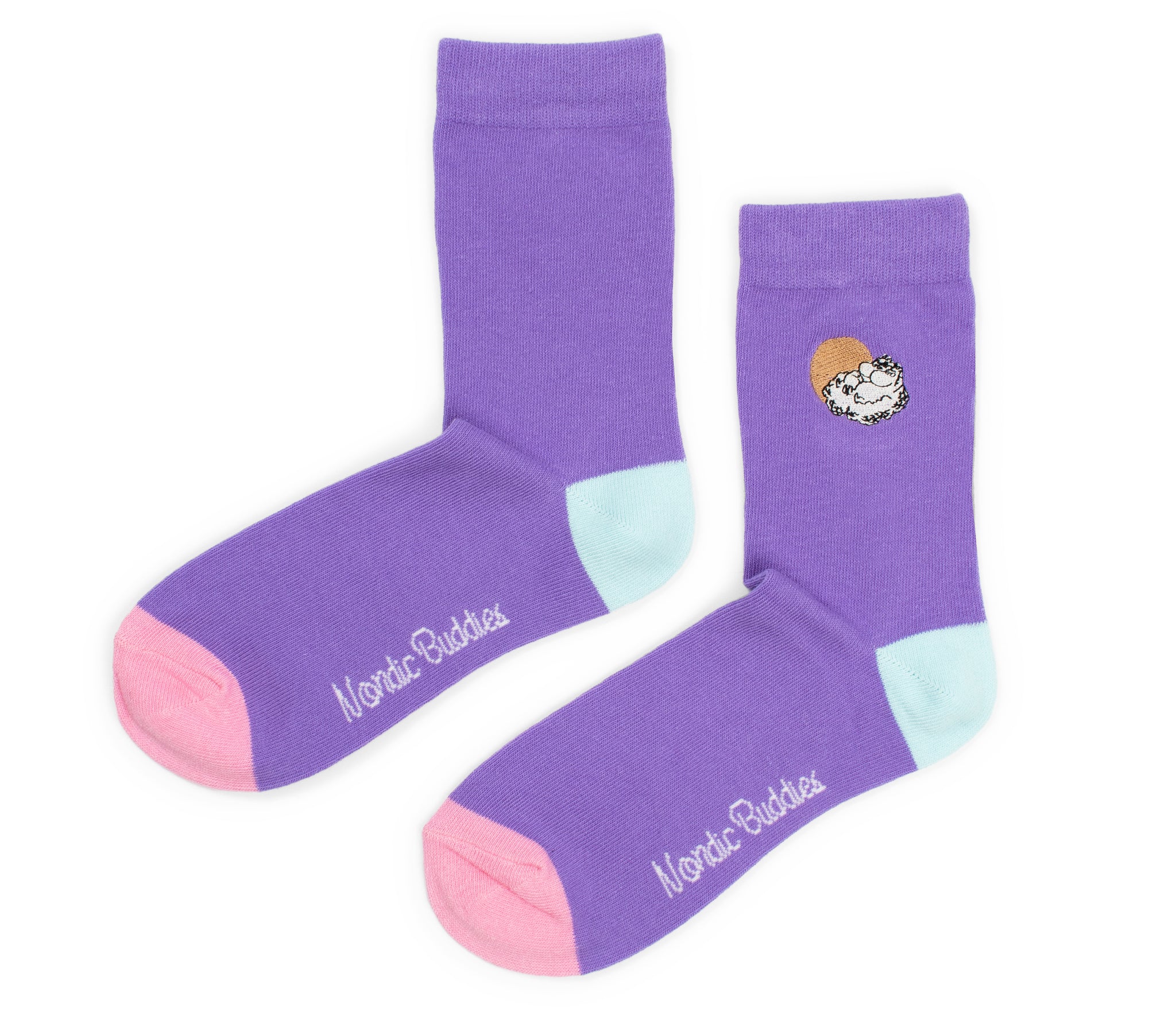 Moomin Ladies Embroidery Socks Purple Moomintroll Snorkmaiden | Muumi Naisten Brodeeratut Sukat Violetti Muumipeikko Niiskuneiti