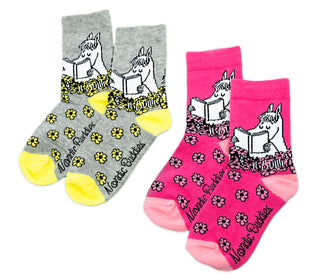 Moomin Kids Socks Douple Pack Grey Pink Snorkmaiden | Muumi Lasten Sukat Tuplapakkaus Pinkki Harmaa Niiskuneiti