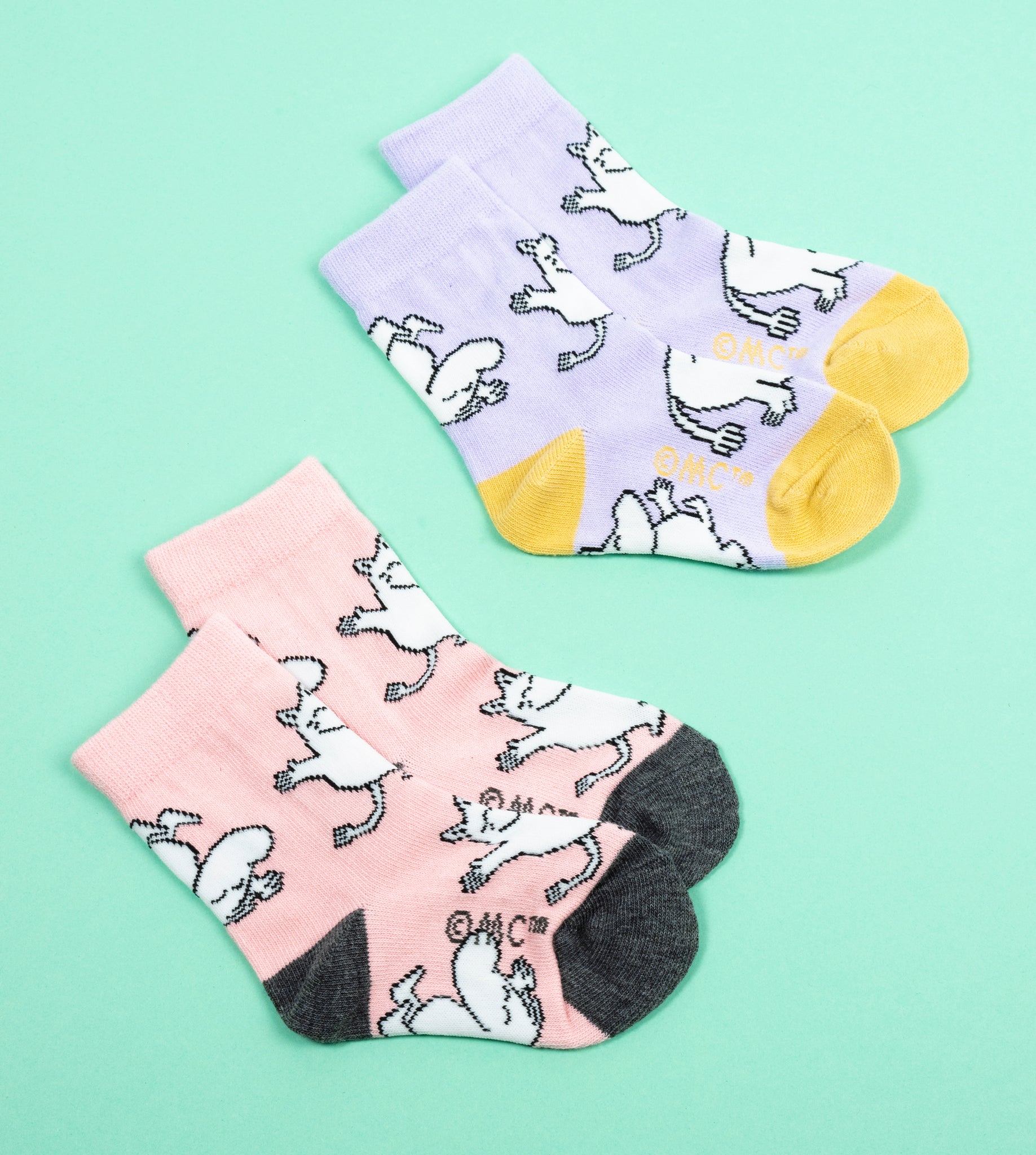 Moomin Kids Socks Douple Pack Pink Lilac Moomintroll | Muumi Lasten Sukat Tuplapakkaus Vaaleanpunainen Liila Muumipeikko