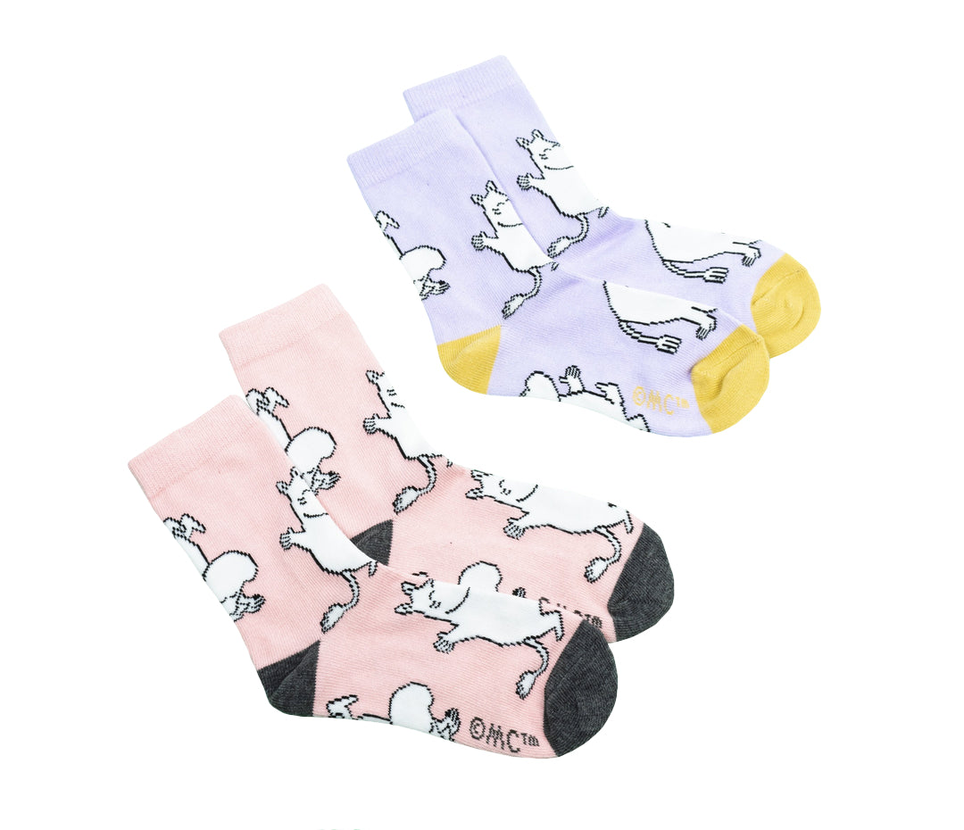 Moomin Kids Socks Douple Pack Pink Lilac Moomintroll | Muumi Lasten Sukat Tuplapakkaus Vaaleanpunainen Liila Muumipeikko
